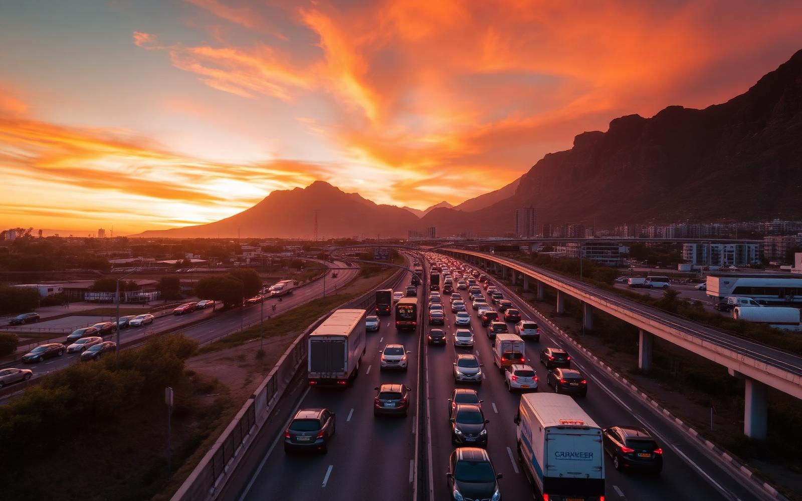 Cape Town highway gridlock at sunset