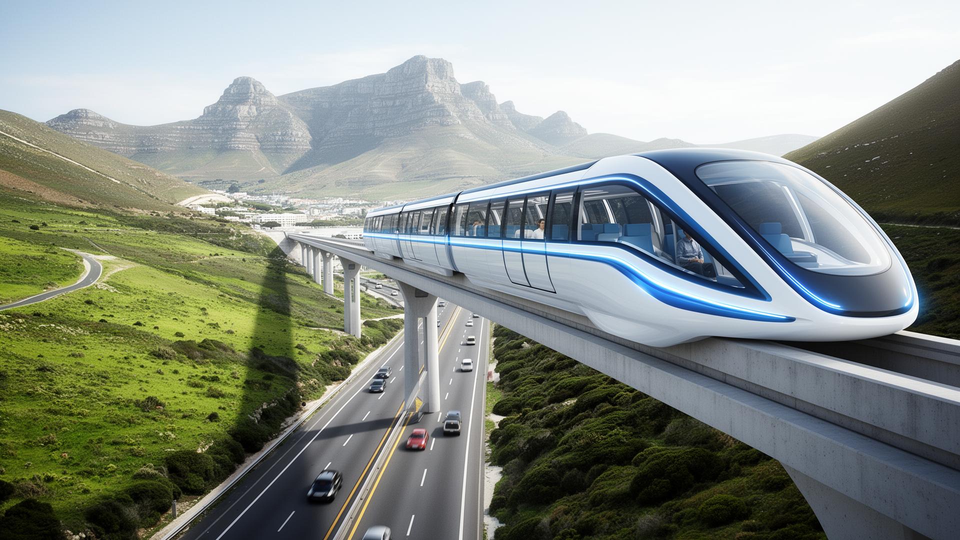 Elevated monorail concept above a Cape Town highway